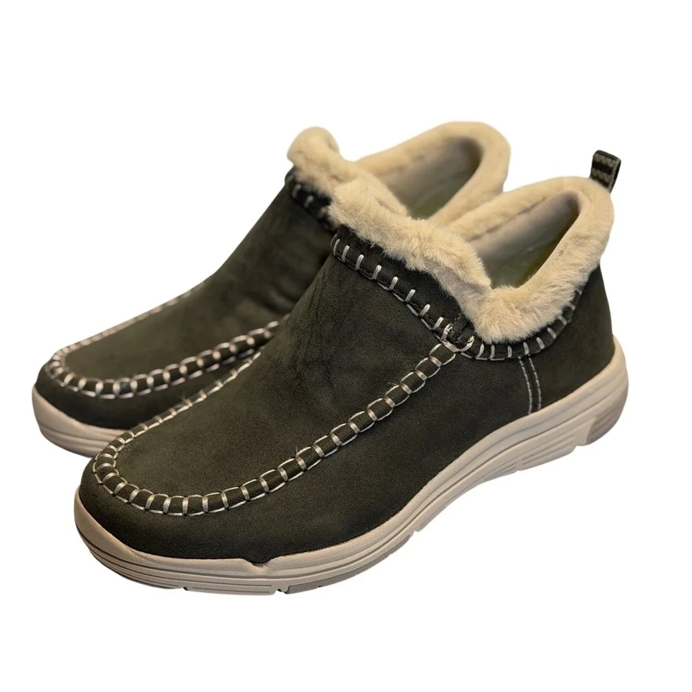 Ryka Ariana Slip-On Shoes Alpine Green Water-Repellent Faux Fur‎ Cozy Lined 7M